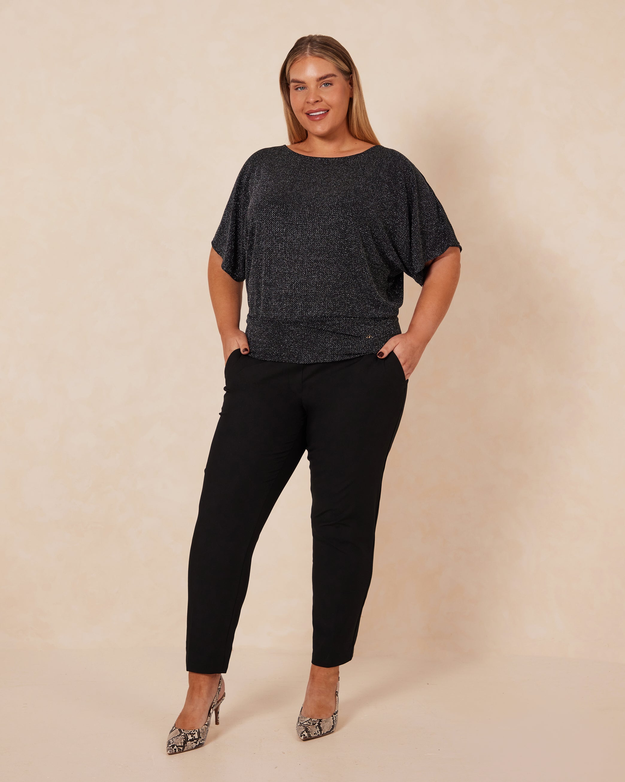 Nico Sparkle Flattering Kimono Sleeve Top - Silver