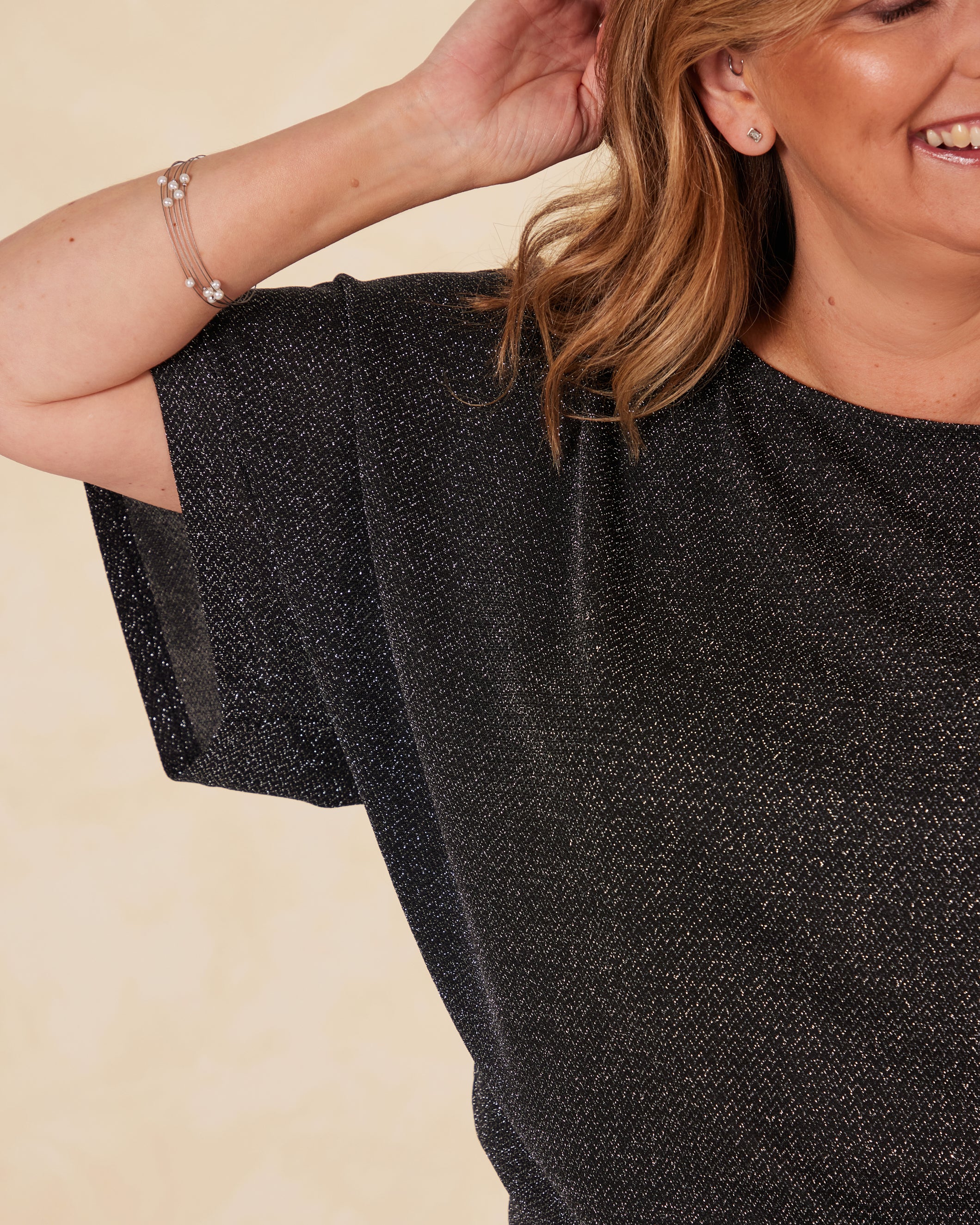 Nico Sparkle Flattering Kimono Sleeve Top - Silver