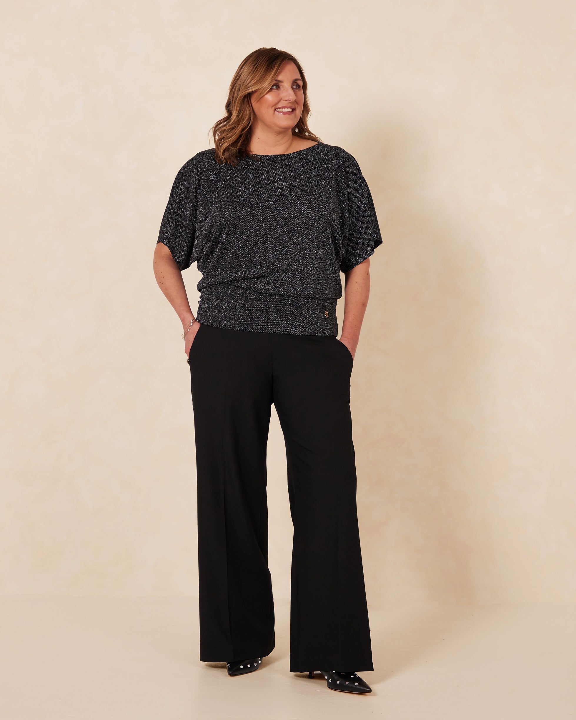 Nico Sparkle Flattering Kimono Sleeve Top - Silver
