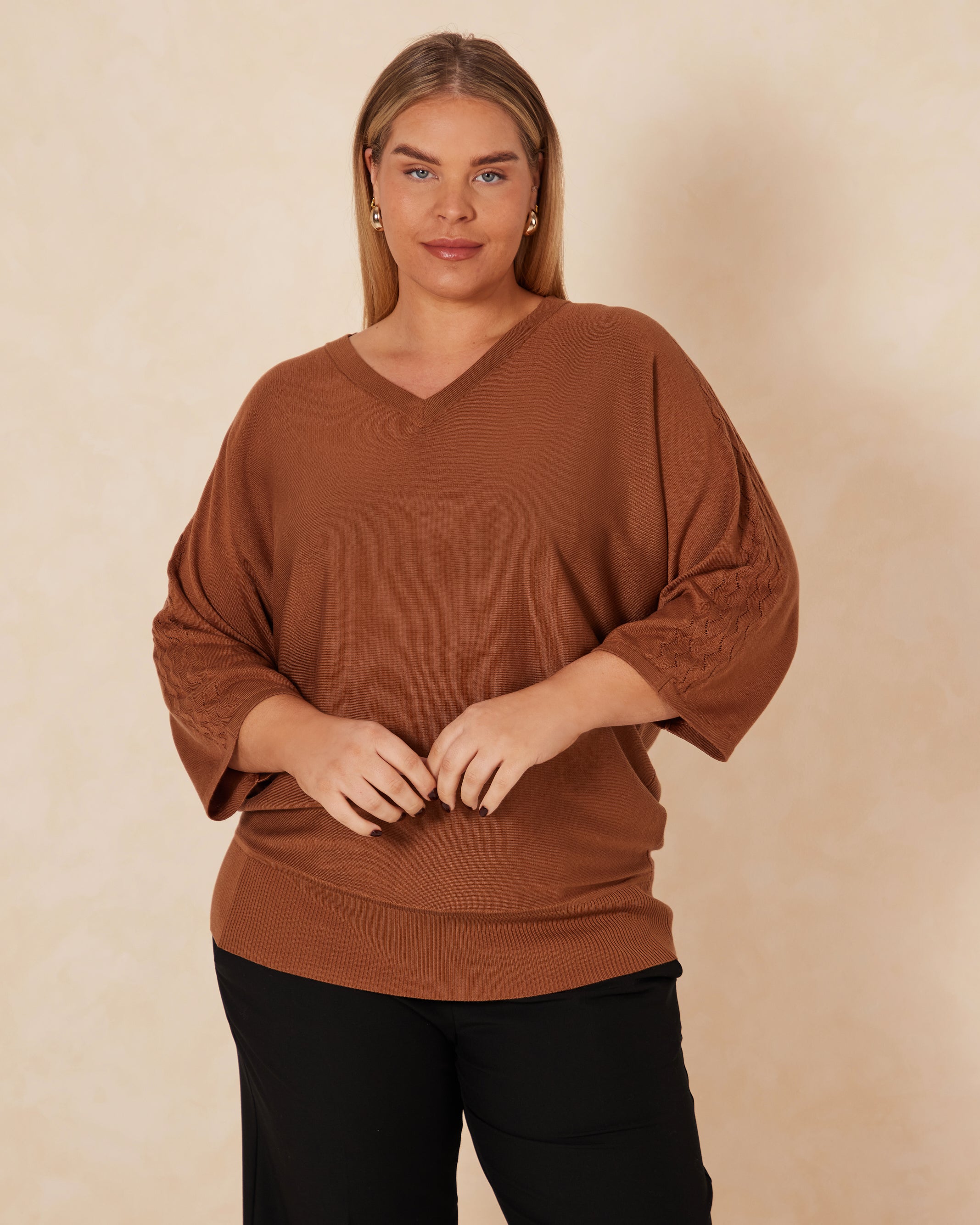 Harper Tencel V-neck Knitted Top - Bronze