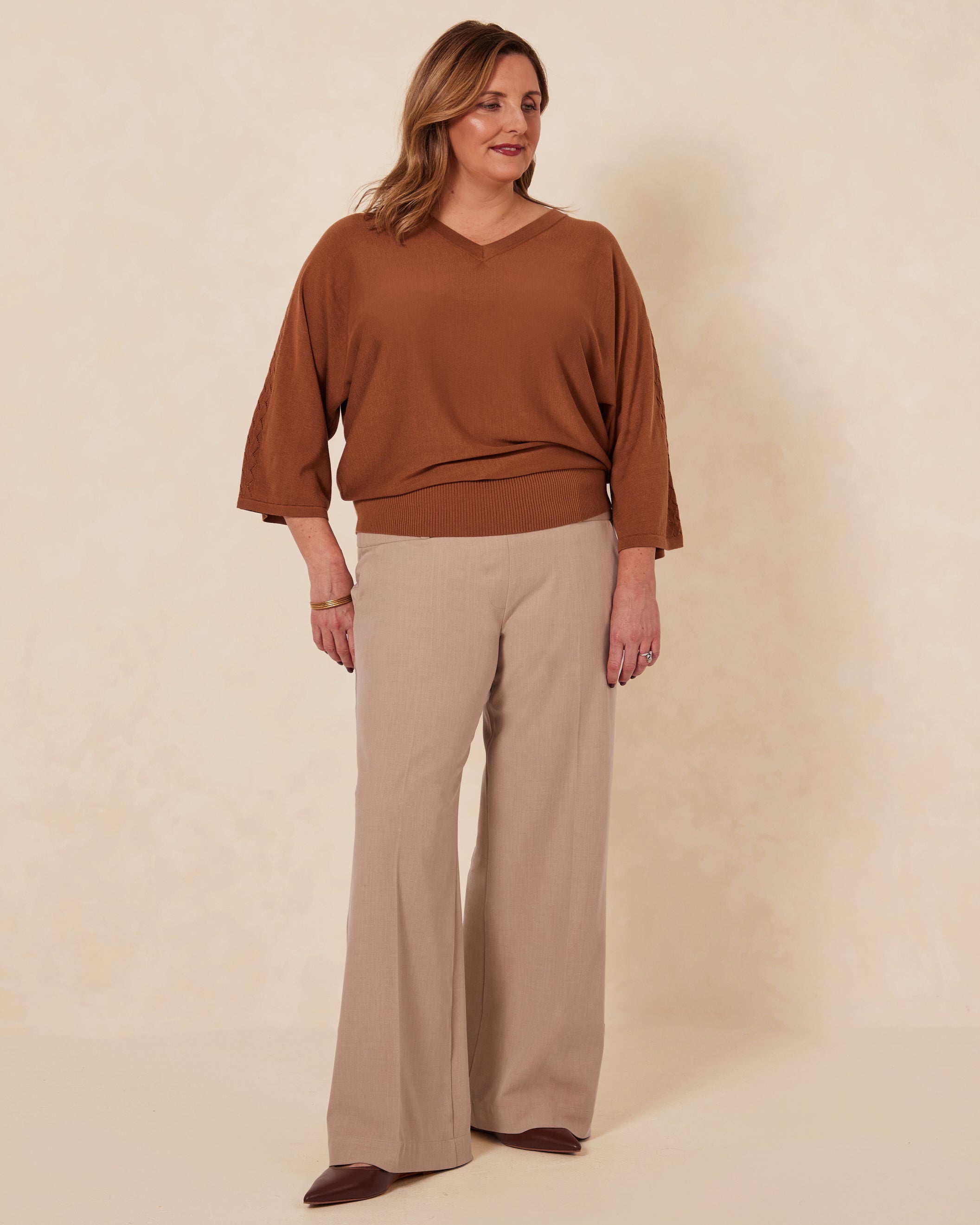Harper Tencel V-neck Knitted Top - Bronze
