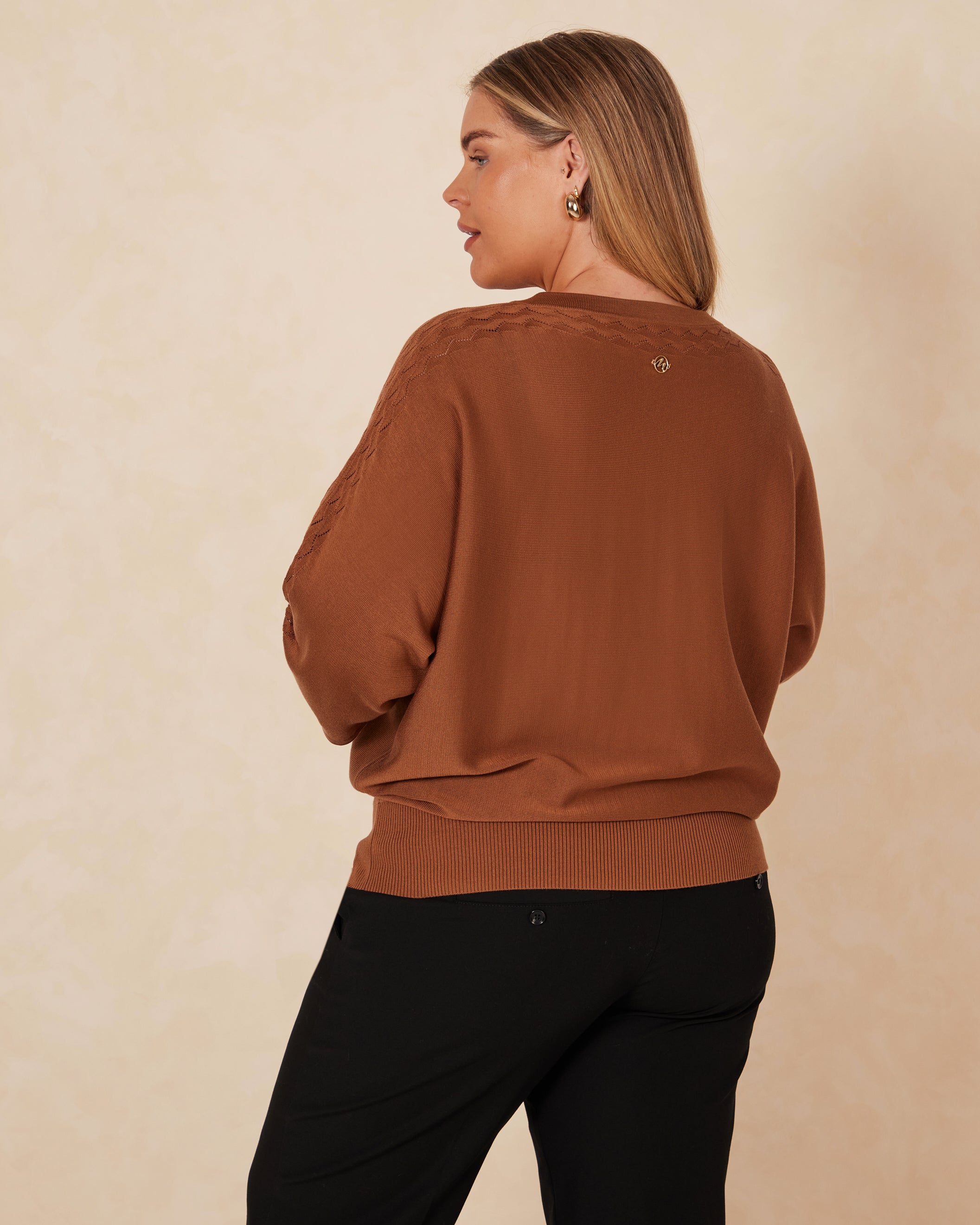 Harper Tencel V-neck Knitted Top - Bronze