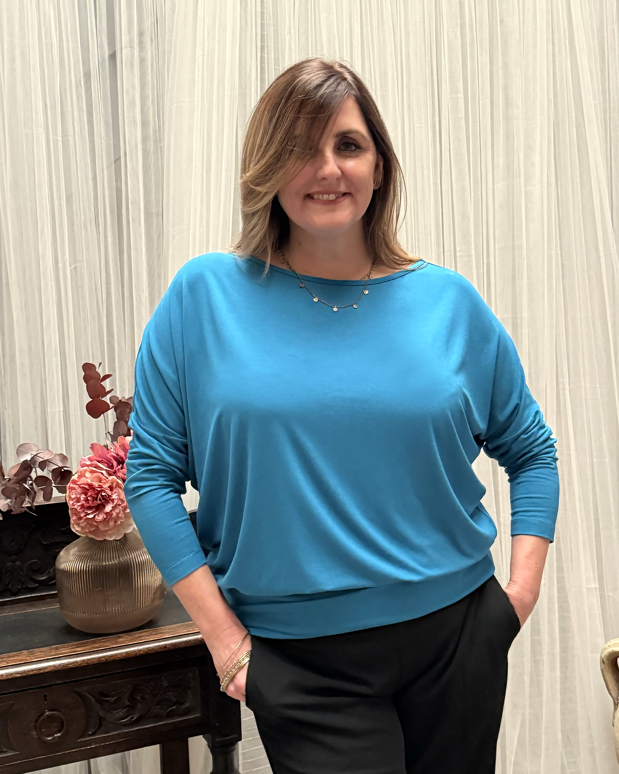 Aimee Relaxed Batwing Top - Teal