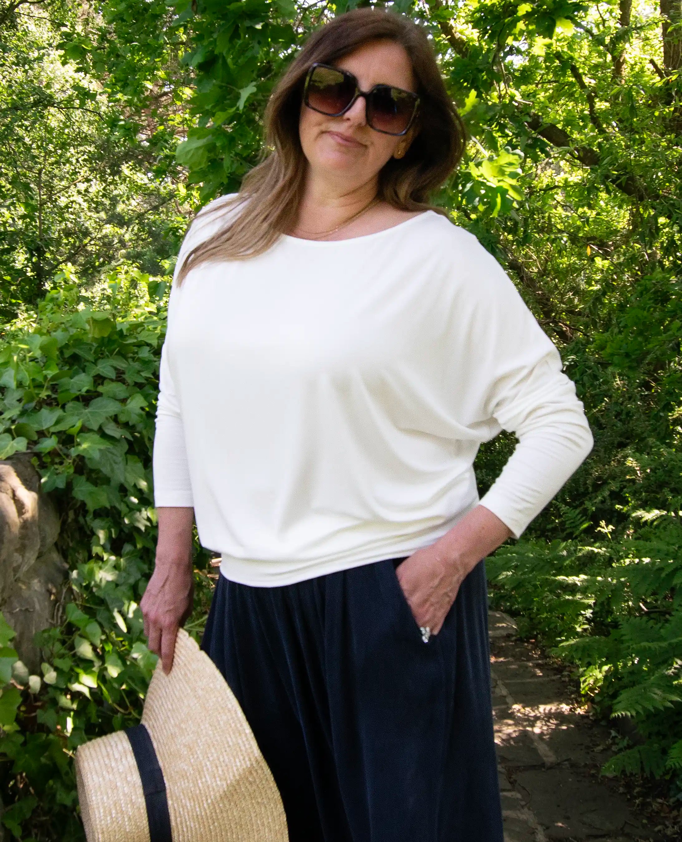 Aimee Relaxed Batwing Top - White