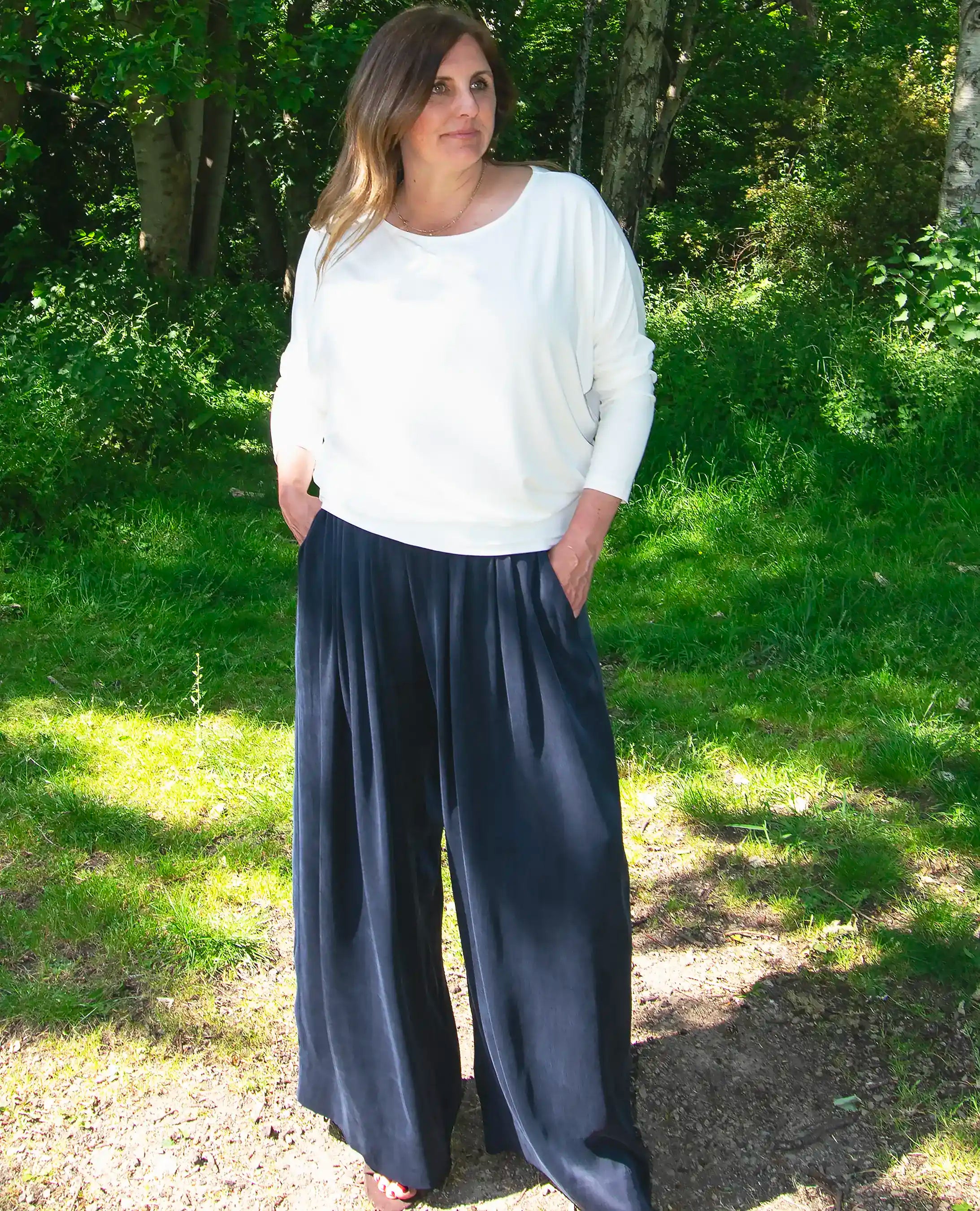 Portofino Pleated Wide Leg Cupro Trouser - Navy