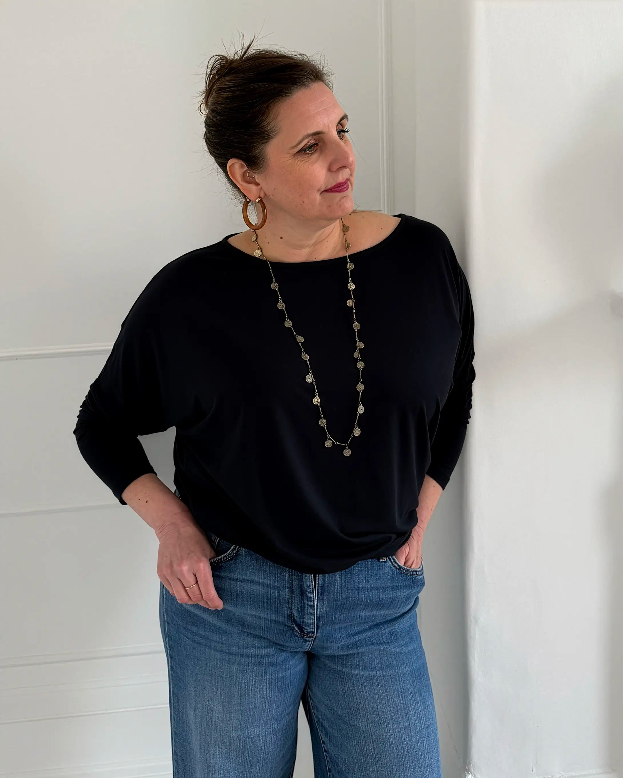 Aimee Relaxed Batwing Top - Black