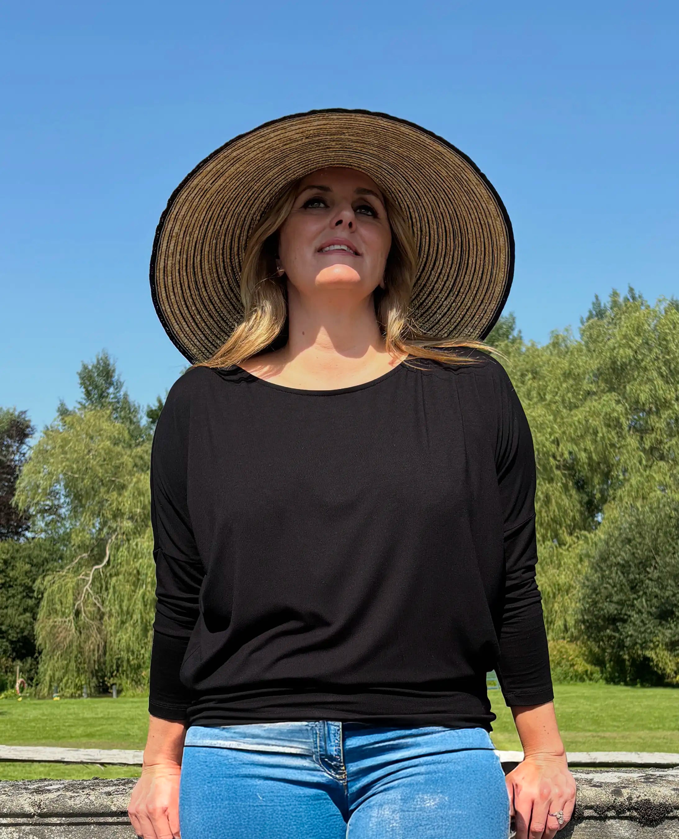 Aimee Relaxed Batwing Top - Black