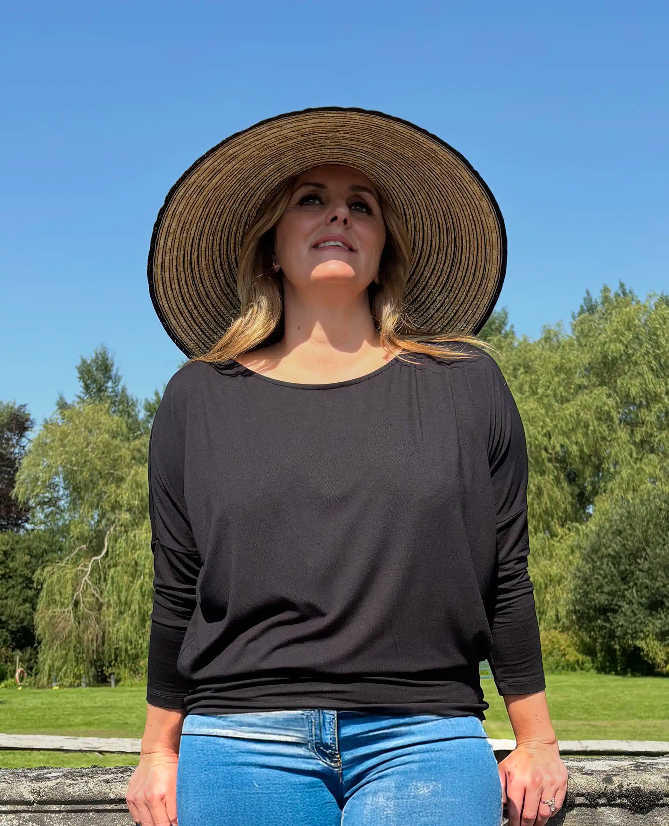 Aimee Relaxed Batwing Top - Black