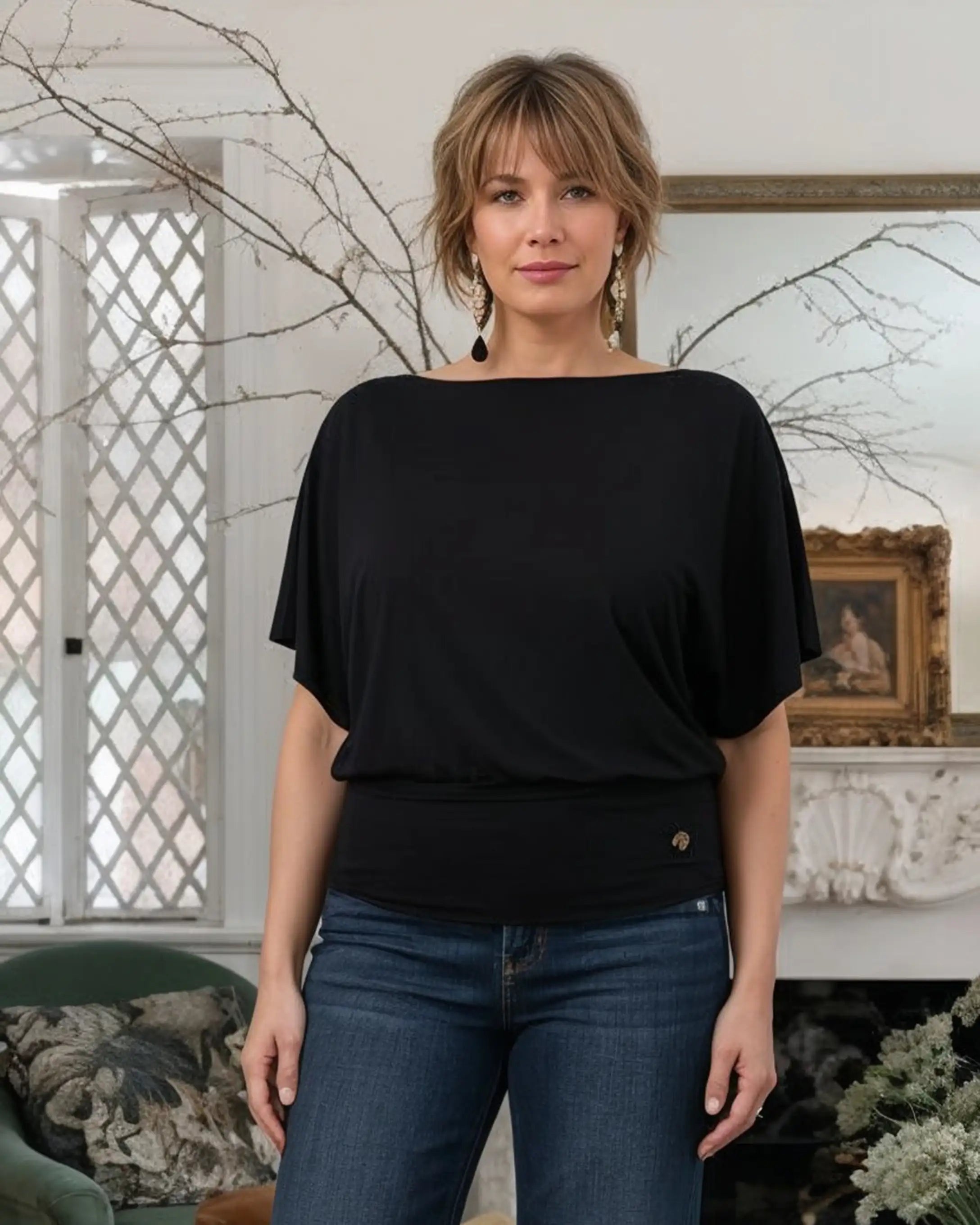 Nico Kimono Sleeve Jersey Top - Black