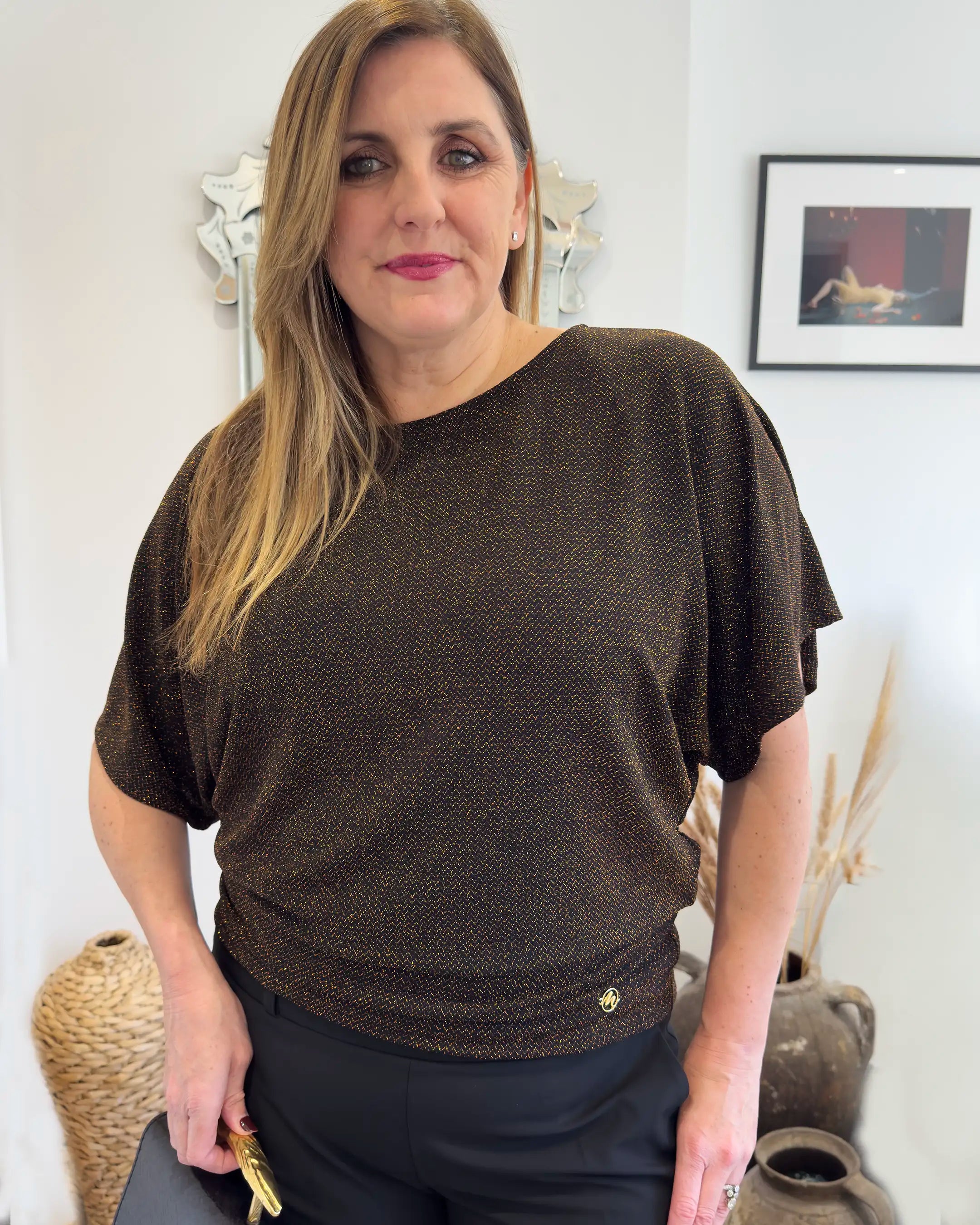 Nico Sparkle Kimono Sleeve Party Top - Bronze