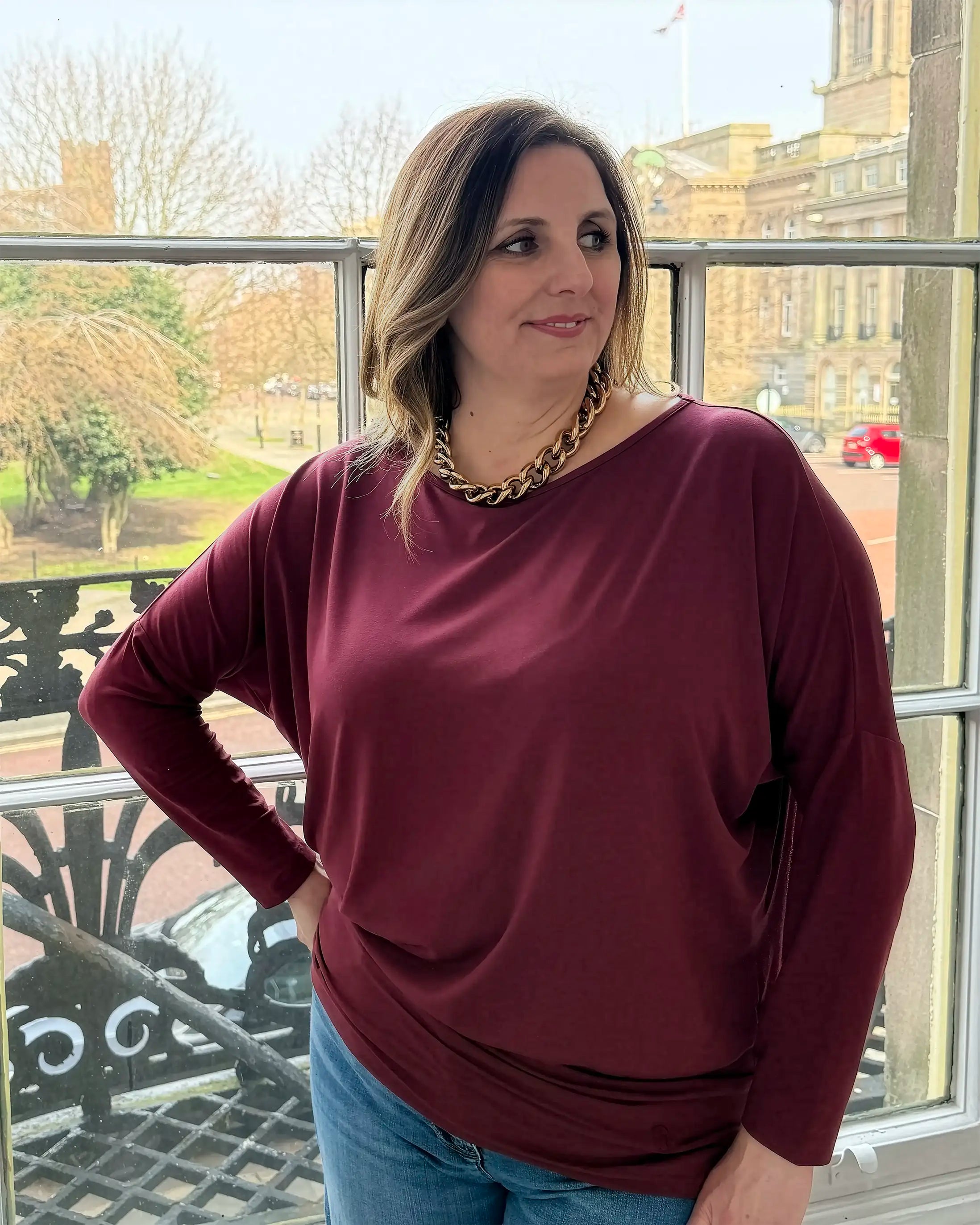 Aimee Relaxed Batwing Top - Burgundy