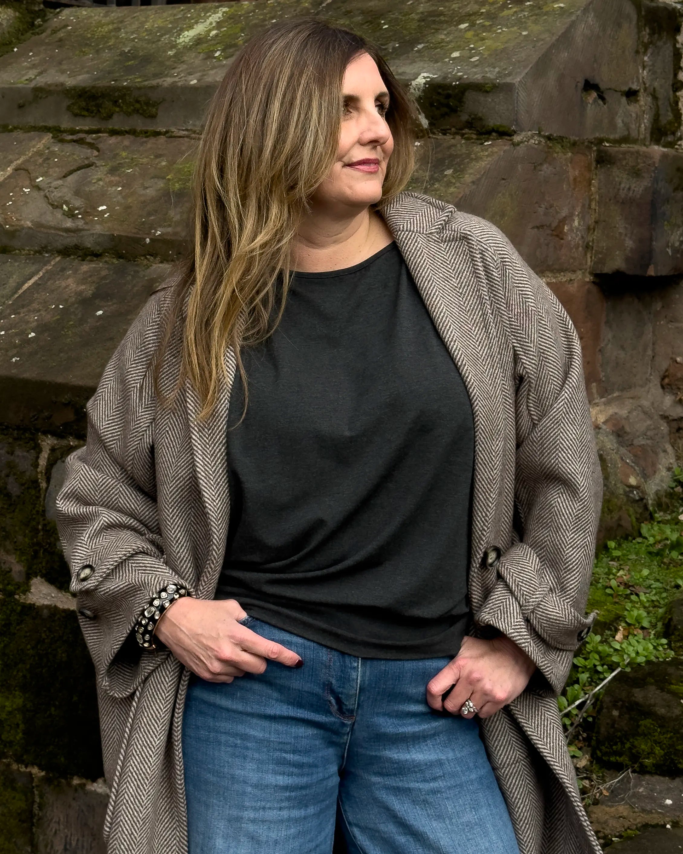 Aimee Marl Relaxed Batwing Top - Charcoal Marl