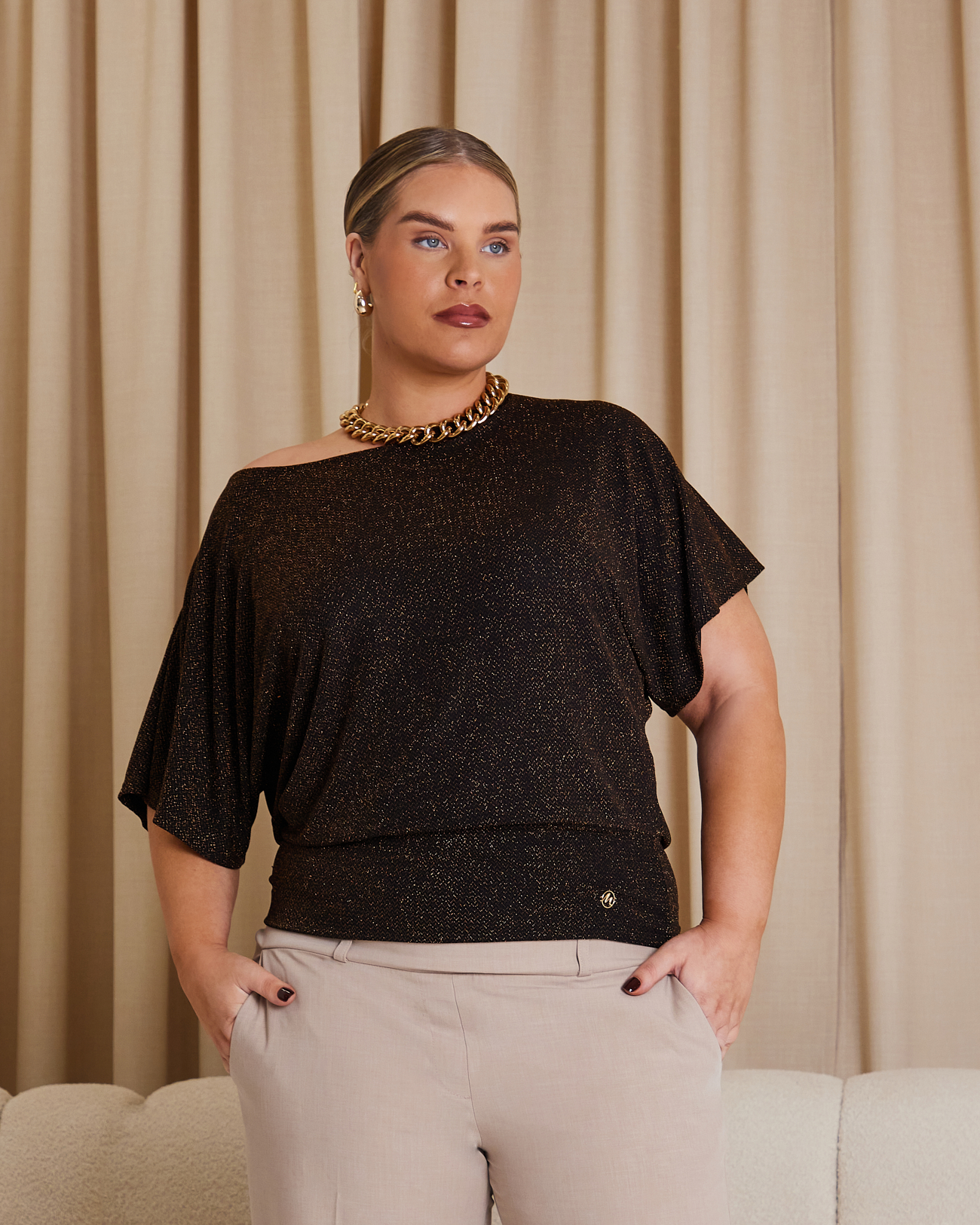 Nico Sparkle Kimono Sleeve Party Top - Bronze