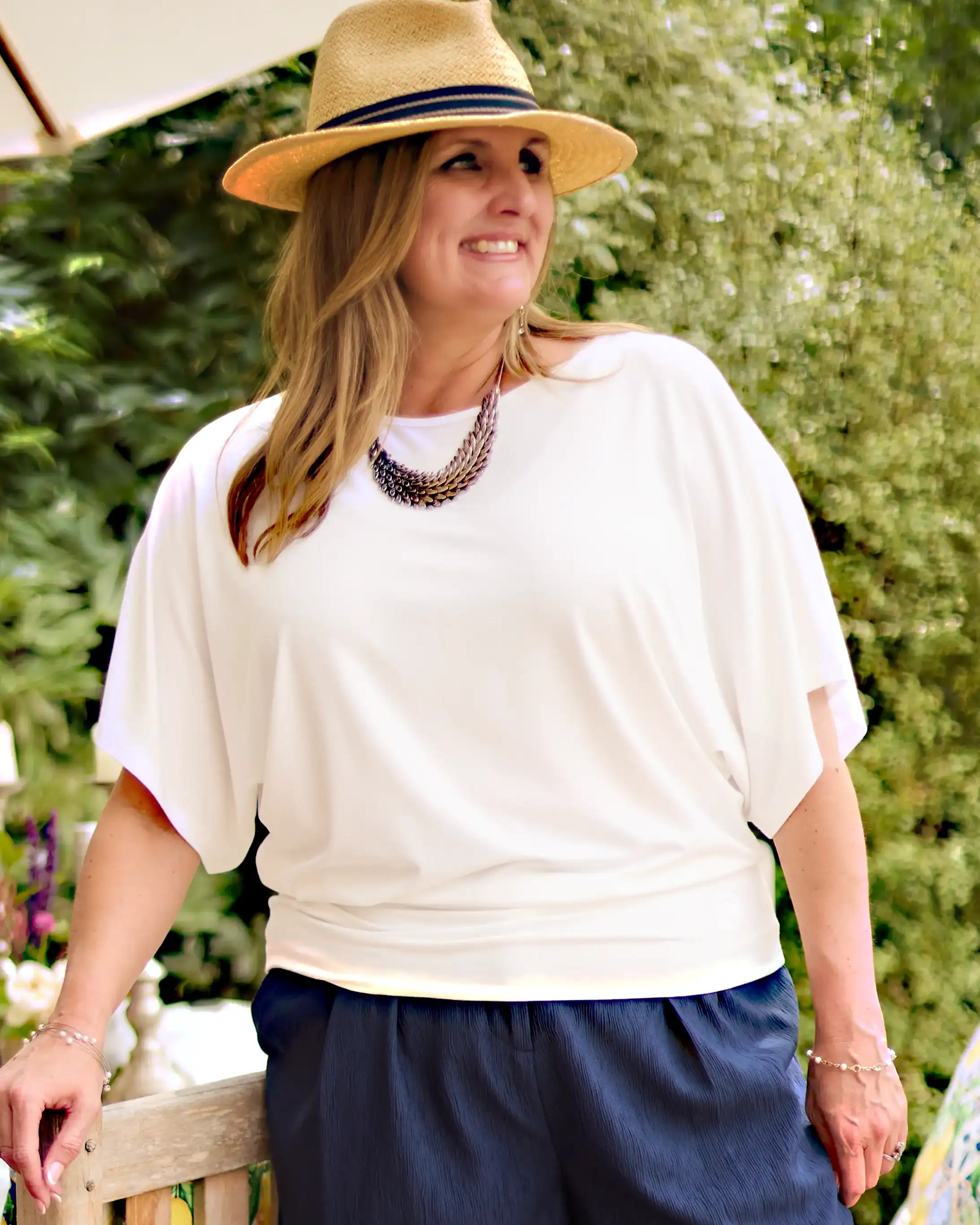 Nico Kimono Sleeve Jersey Top - White