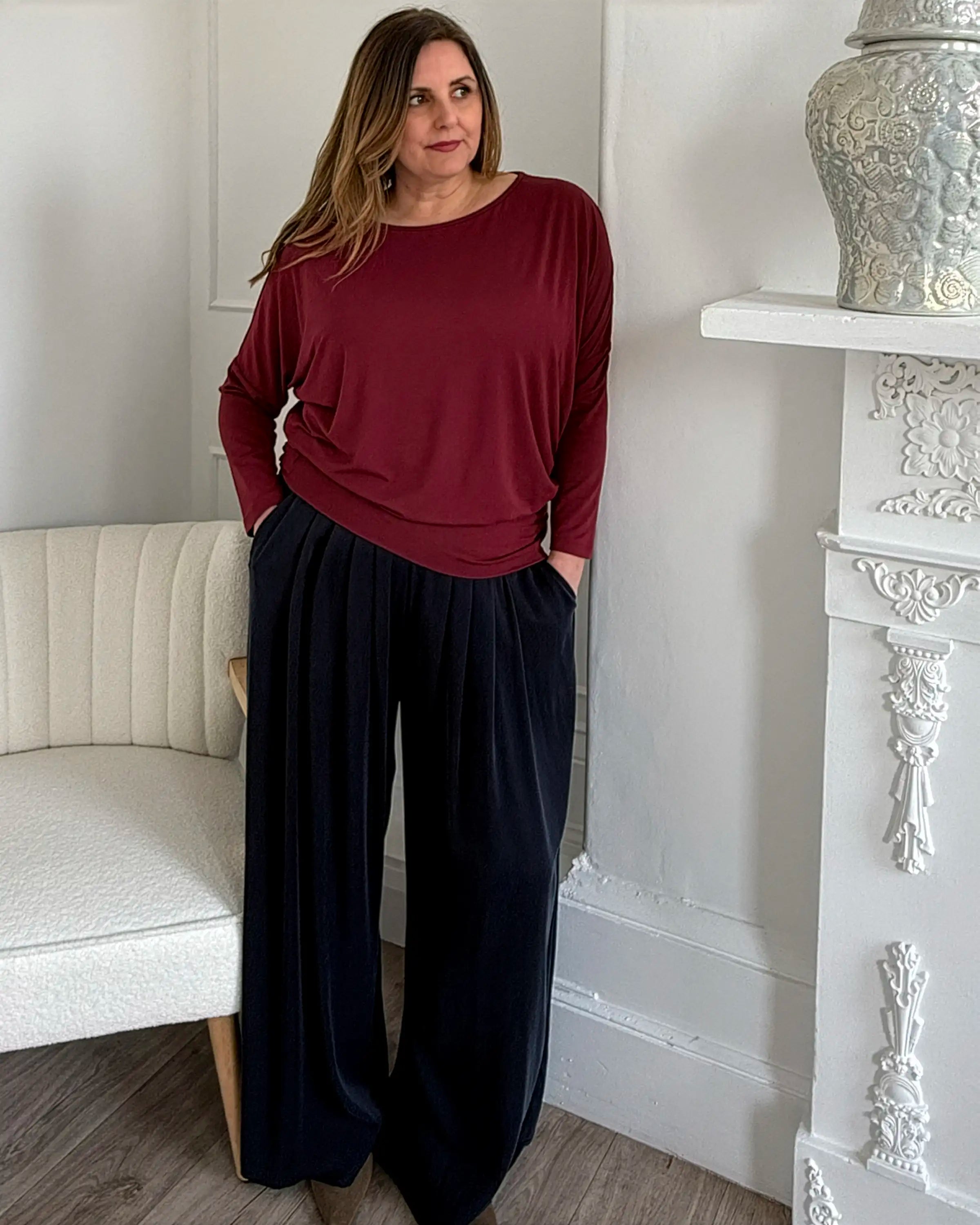 Portofino Pleated Wide Leg Cupro Trouser - Navy