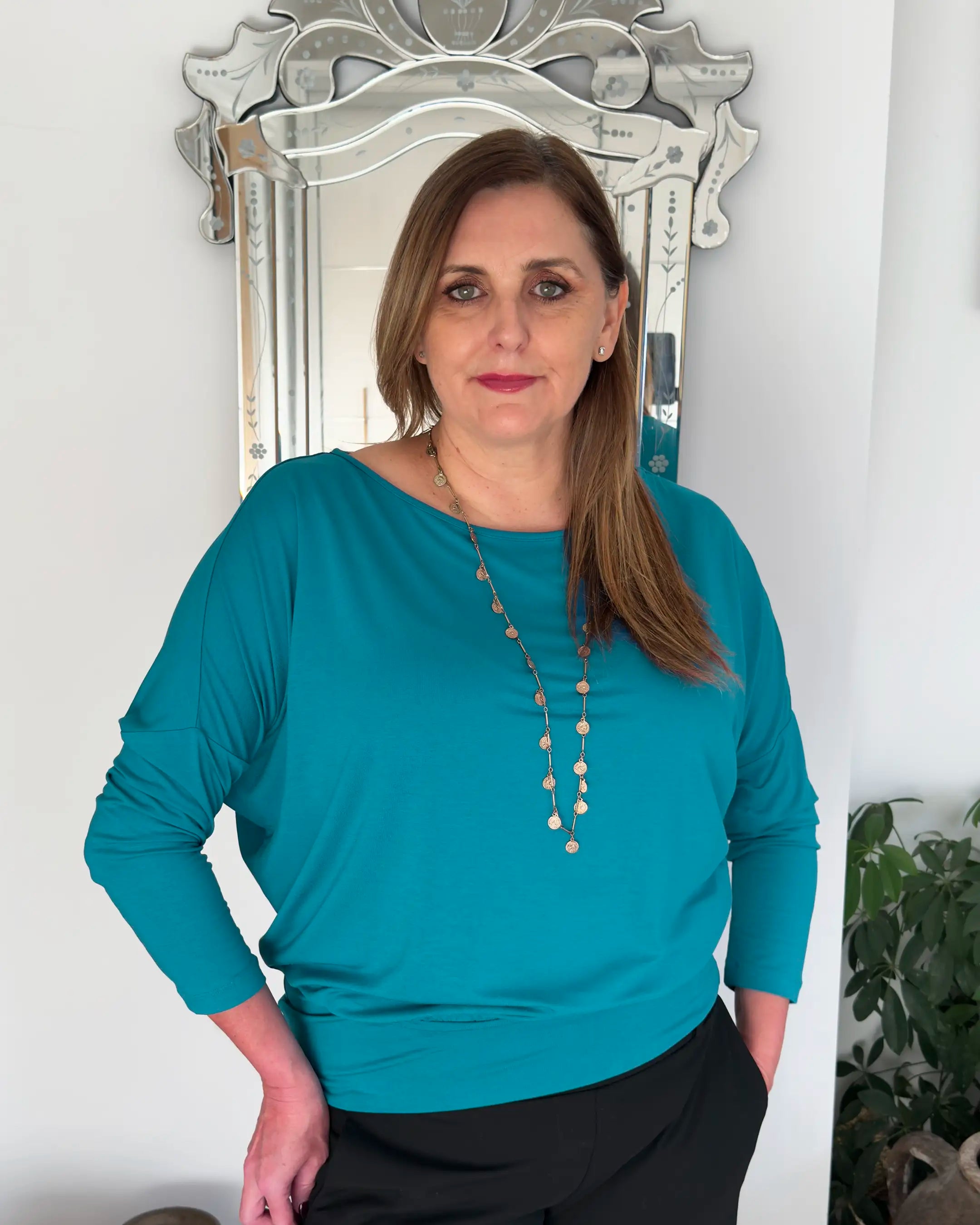 Aimee Relaxed Batwing Top - Teal