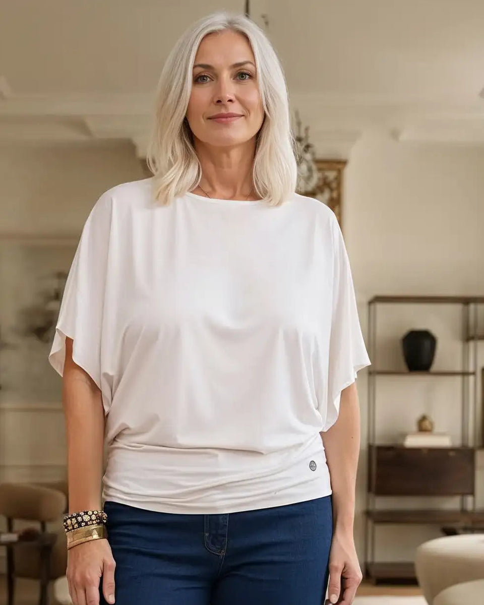 White Curve-Friendly Jersey Top UK | flattering Top Women | Plus-Size