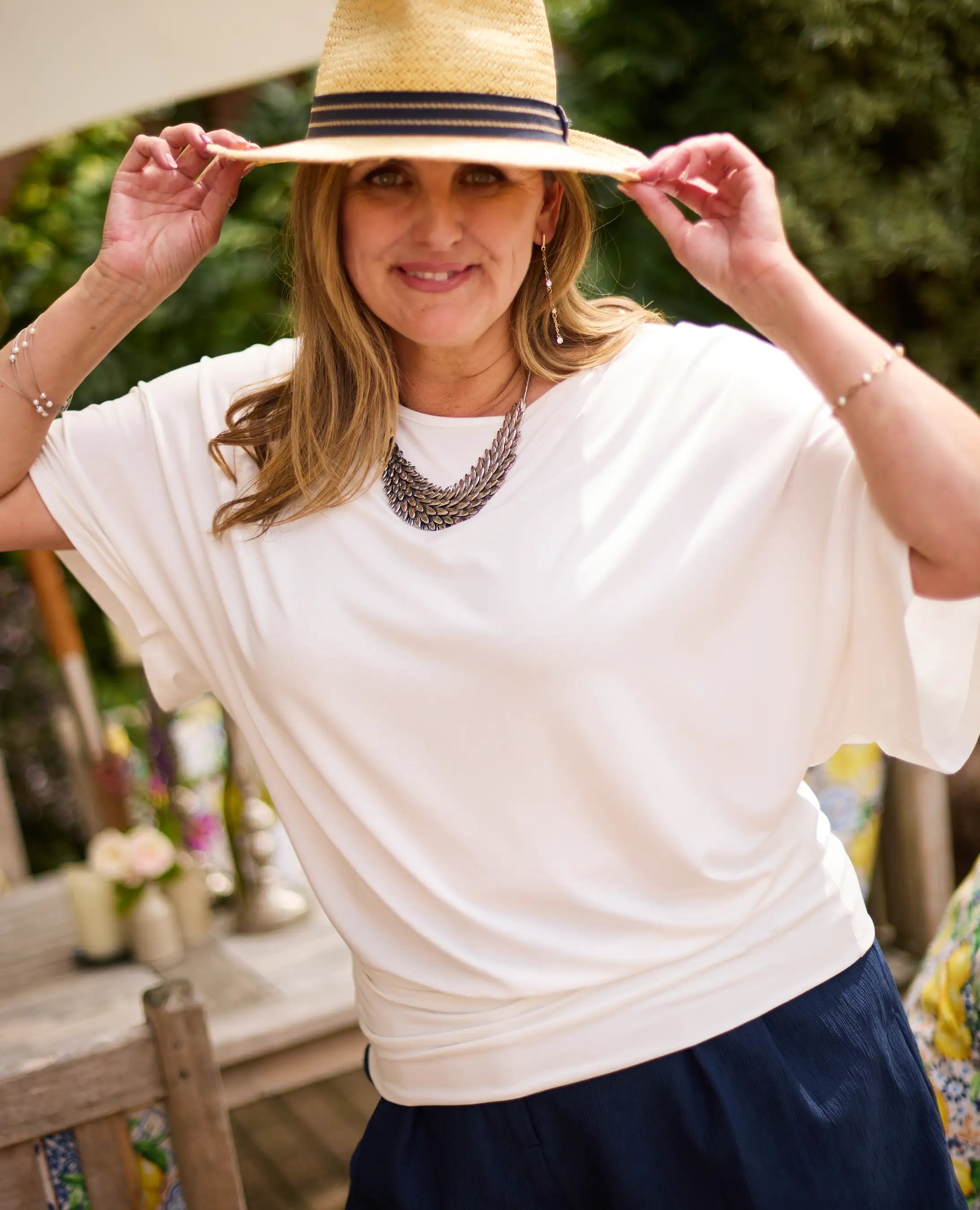 Nico Kimono Sleeve Jersey Top - White